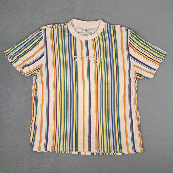 Vintage Y2K Guess‎ Jeans Los Angeles T-Shirt Mens XL Multicolor Vertical Striped - Picture 2 of 9